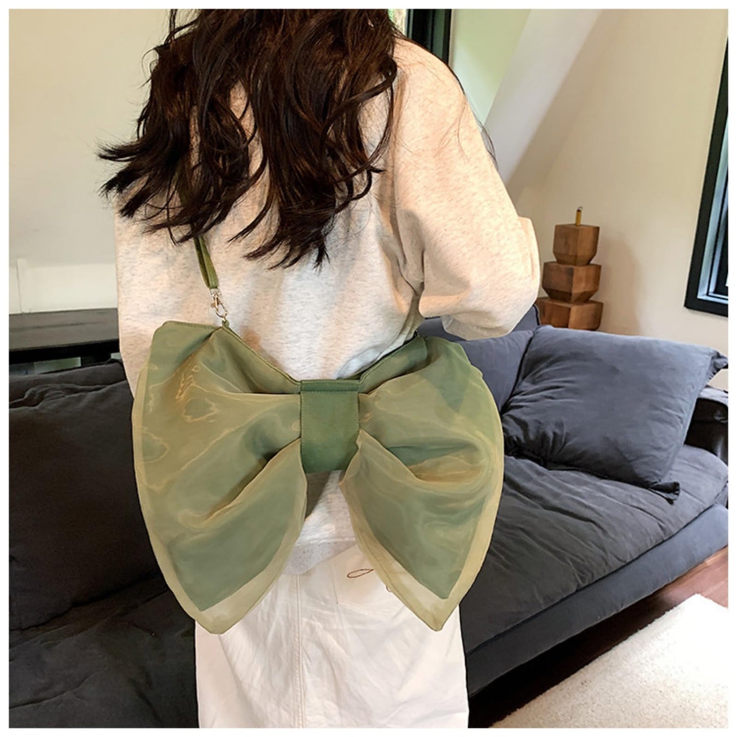 Wayolyn Kawaii Bow-shaped Crossbody Bag Bow Shoulder Bag for Women Cute Bowknot Purse Handbag Aesthetic Y2k Accessories (Green)