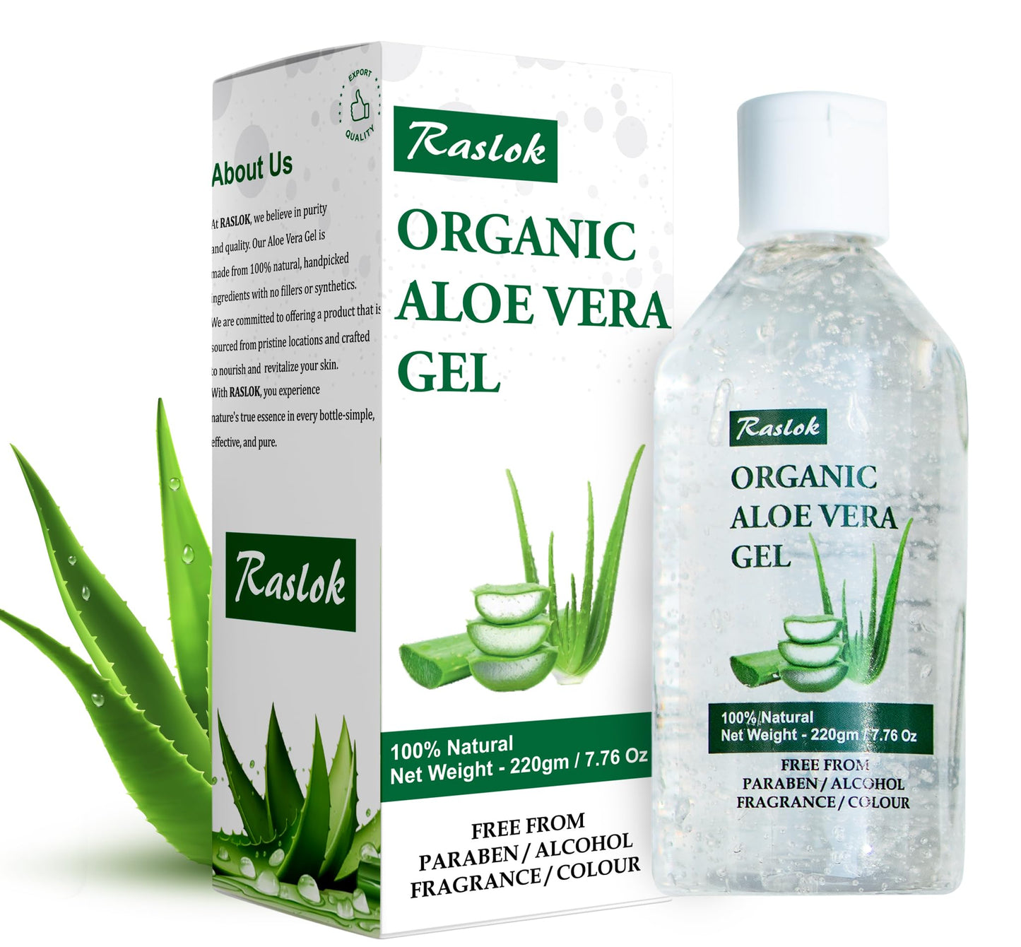 Raslok Aloe Vera Gel | 99% Pure Natural Aloe Gel For Moisturizing Face Skin & Hair Care,Durable Moisturizing Hydrating Soothing, Non-Sticky (7.7 OZ) Beauty and Personal Care Raslok
