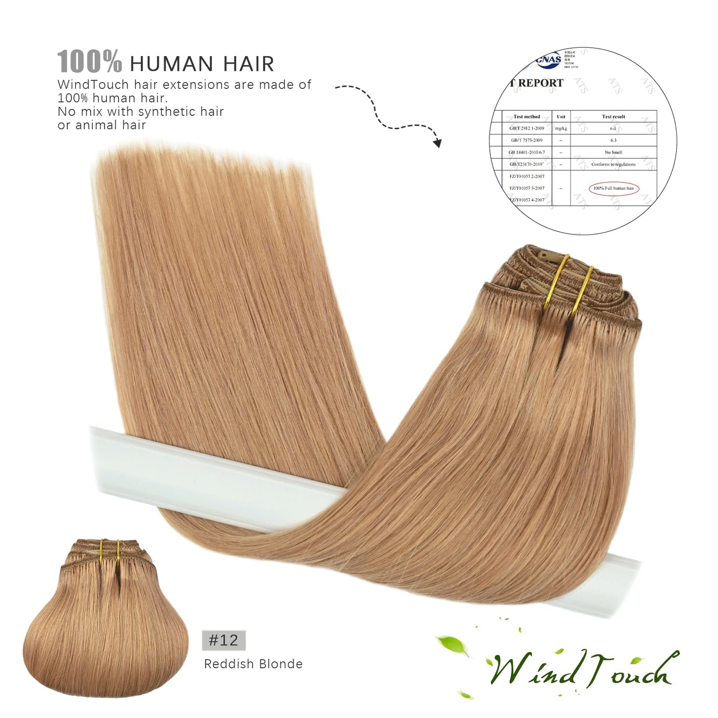 WindTouch Clip In Hair Extensions Real Human Hair Blonde Clip in Hair Extensions 18Inch 7pcs 75g #12 Reddish Blonde Extensions Real Human Hair