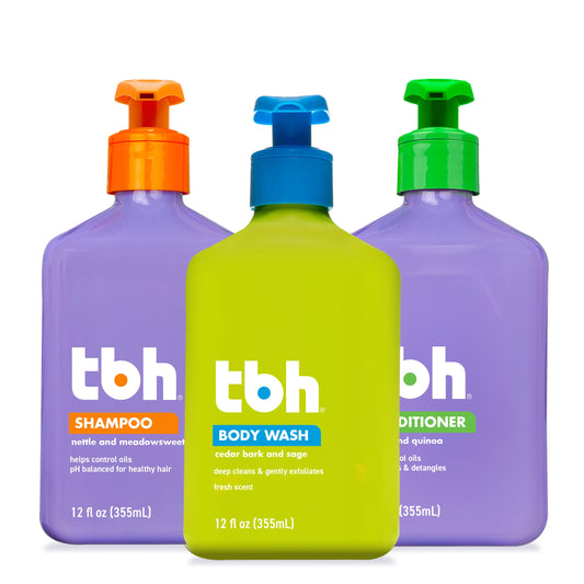 TBH Kids & Teen Hair and Body Care Set - Shampoo, Conditioner & Body Wash with Natural Ingredients - Sulfate & Paraben Free - Gentle for All Hair
