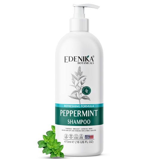Peppermint Shampoo with Castor Oil & Biotin, Soothes Dry, Itchy Scalp, Strengthens Hair, Reduces Thinning & Hair Loss, Promotes Growth, Adds Volume