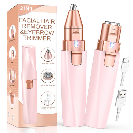 Eyebrow Trimmer Facial Hair Removal for Women: 2 in 1 Rechargeable Facial Hair Remover & Eyebrow Razor, Electric Painless Face Shaver for Women Beauty and Personal Care IFANZETECH