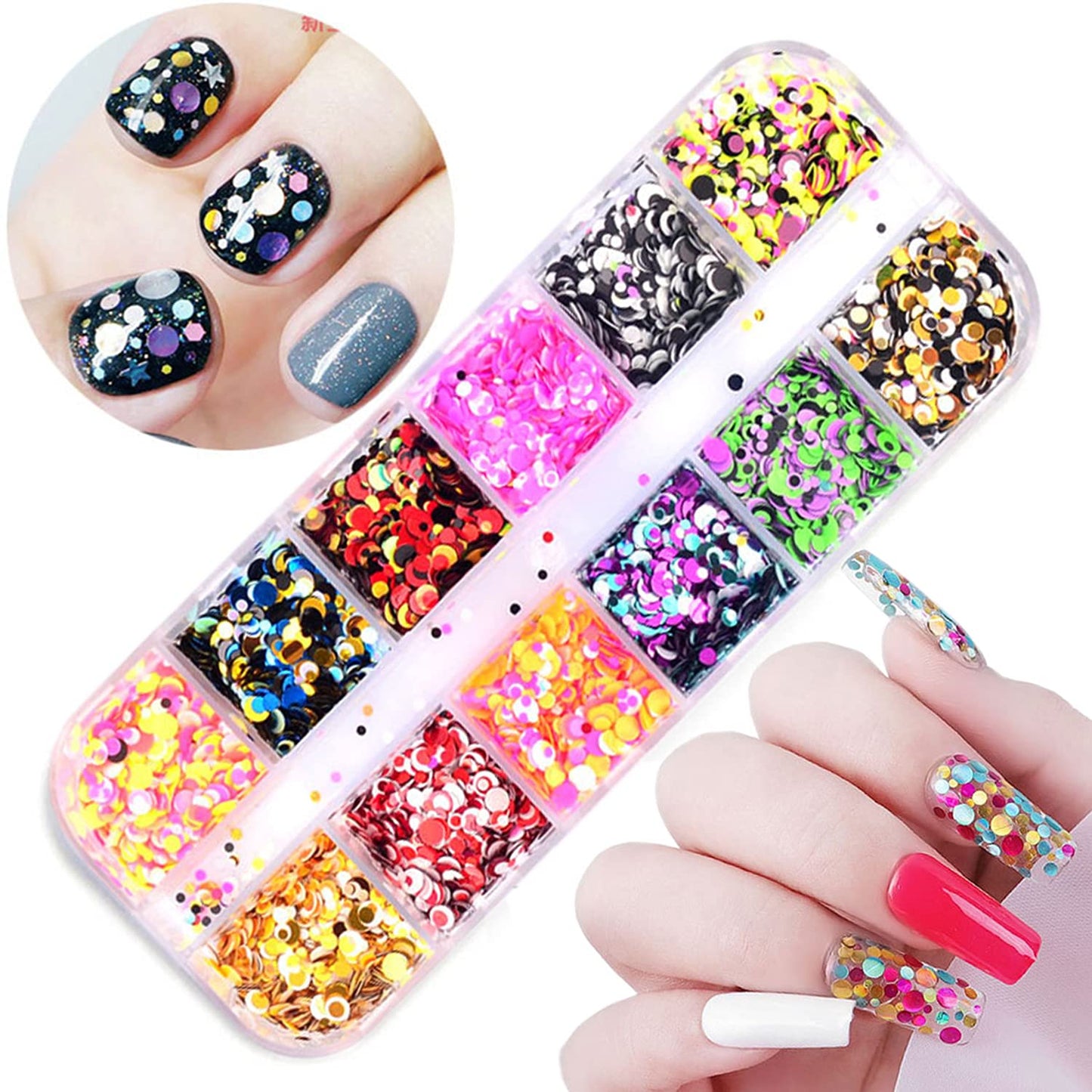 12 Colors Laser Mixed Circle Nail Glitter Sequins 3D Nail Art Accessories Holographic Round Shape Flakes Nail Art Design Acrylic Nails Supplies Women