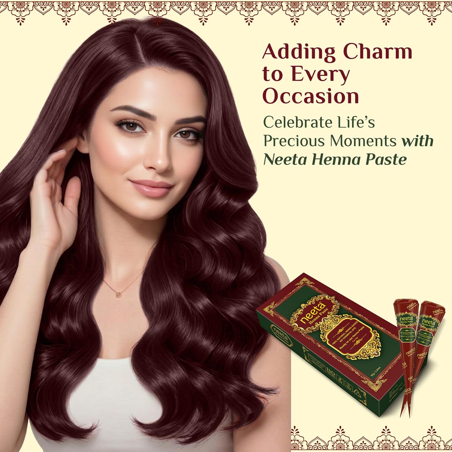 Neeta Ready-to-Use Henna Paste for Hair - Herbal Henna-Based Formula - Reddish Brown - Pack of 4 Cones Beauty and Personal Care Neeta