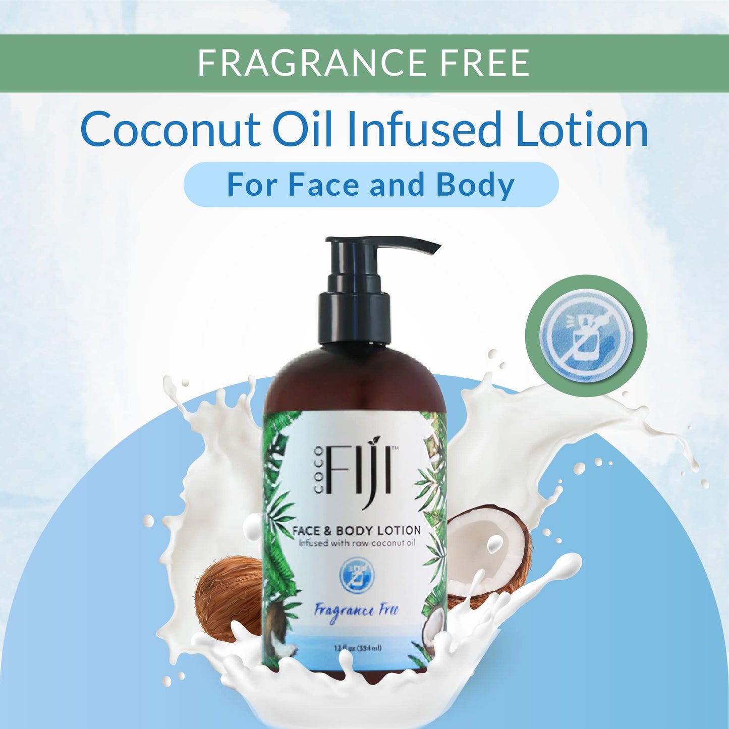 Coco Fiji Face & Body Lotion Infused With Coconut Oil | Lotion for Dry Skin | Moisturizer Face Cream & Massage Lotion for Women & Men | Fragrance Free
