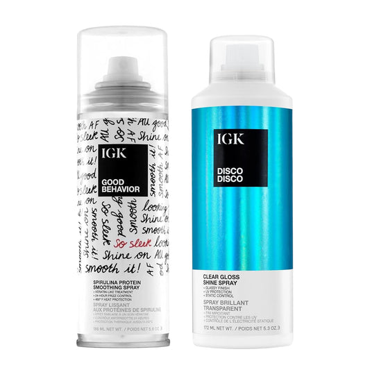 IGK Glass Hair Duo | Good Behavior Spirulina Smoothing Spray + Disco Disco Clear Gloss Shine Spray | Keratin Like Treatment + Glossy Finish | 5.6 oz + Beauty & Personal Care IGK