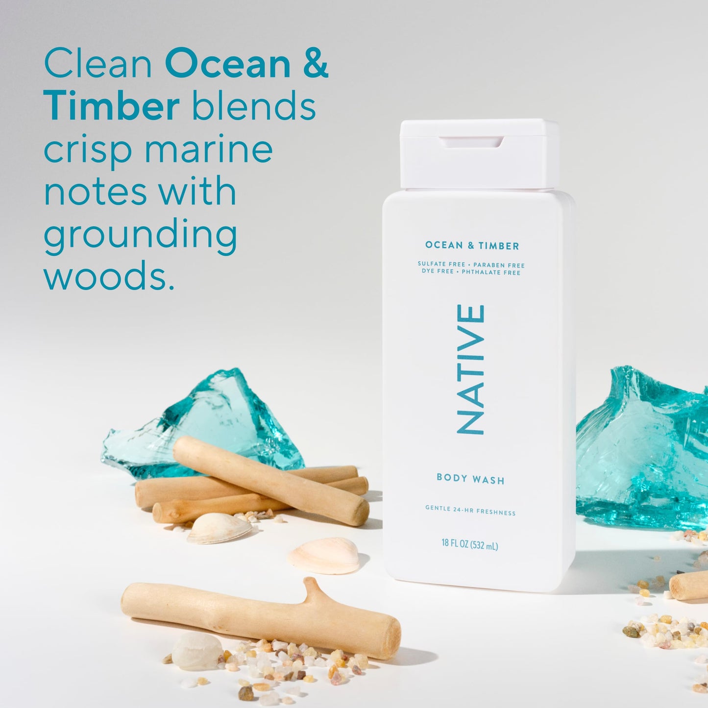 Native Body Wash Contains Naturally Derived Ingredients | For Women & Men, Sulfate, Paraben, & Dye Free Leaving Skin Soft and Hydrated | Ocean