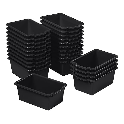ECR4Kids Scoop Front Storage Bins, Multipurpose Organization, Black, 25-Piece