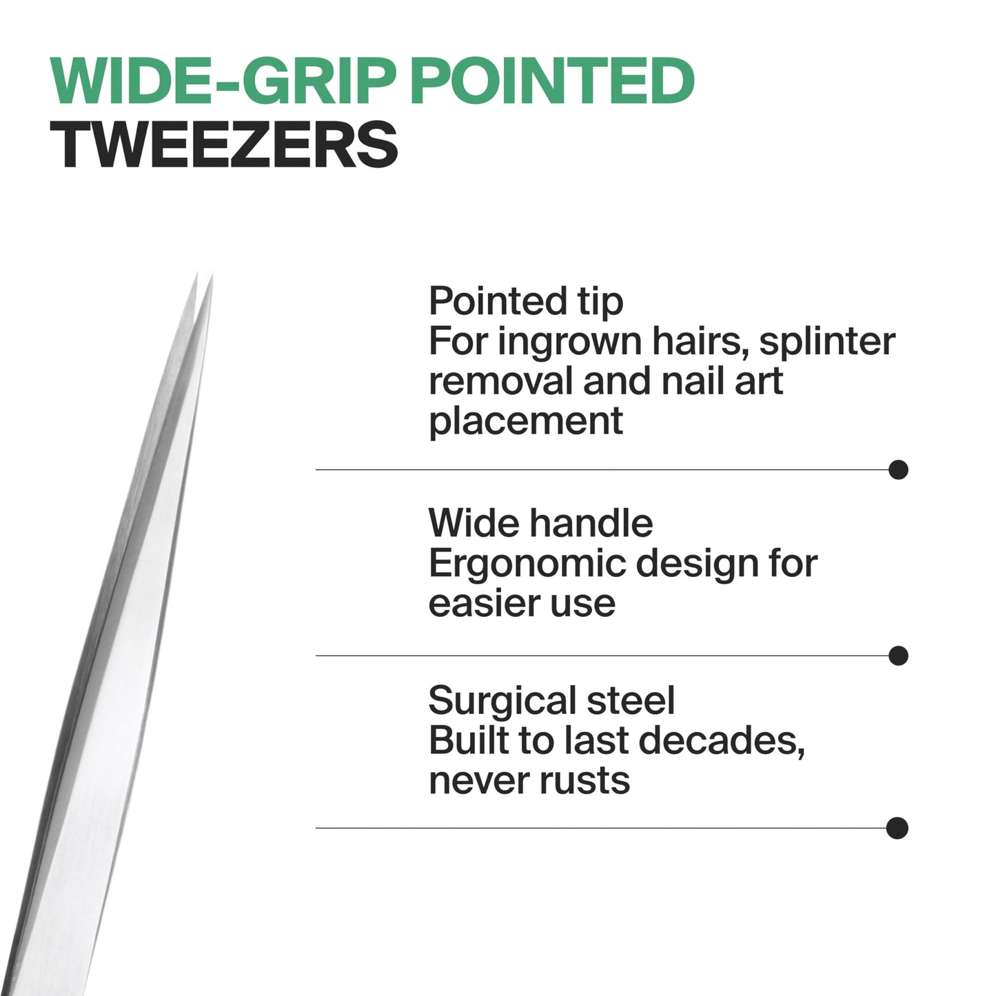 GERMANIKURE Professional Wide Grip Pointed Tweezers - FINOX Stainless Steel Sharp Professional Tweezers in Leather Case - Easy to Use - Ethically Made