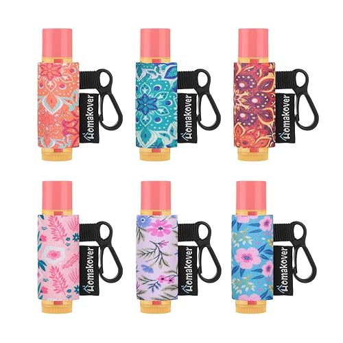 6 Pack Balm Holder, Compact Clip-On Lipstick Holder Premium Release Clip Neoprene Sleeve Balm with Hang Fits Most Standard Lip Balm