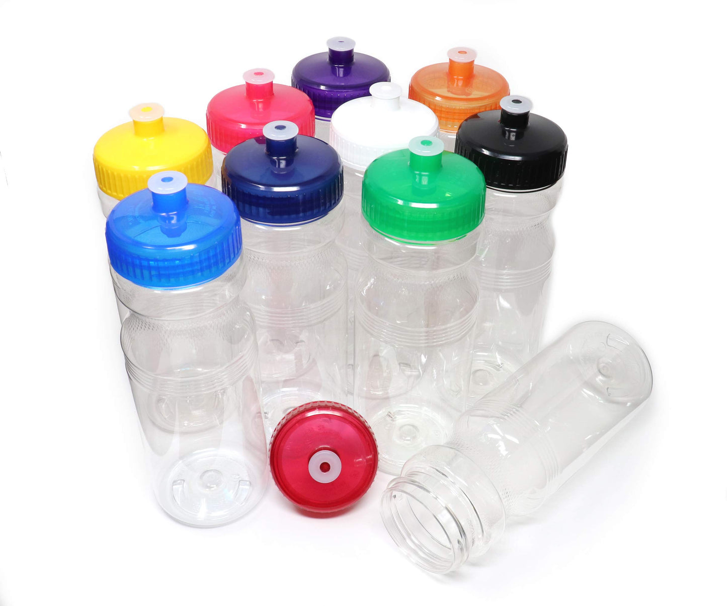 Rolling Sands 24 Ounce BPA-Free Clear/Rainbow Plastic Water Bottles, Set of 10, Made in USA