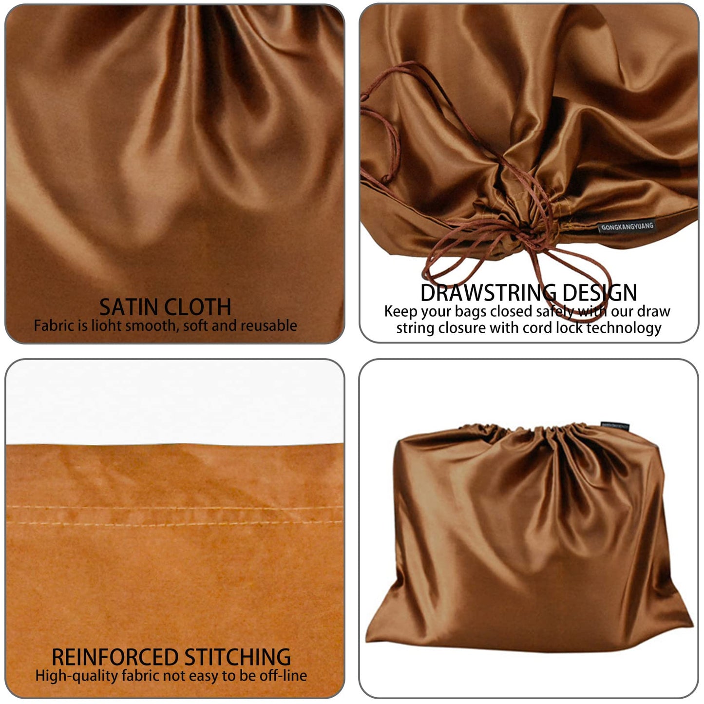 2 Pack Dust Bags for Handbags Silk Dust Cover Bag for Handbags Purses Shoes, Dustproof Drawstring Bag Travel Storage Pouch (Brown)