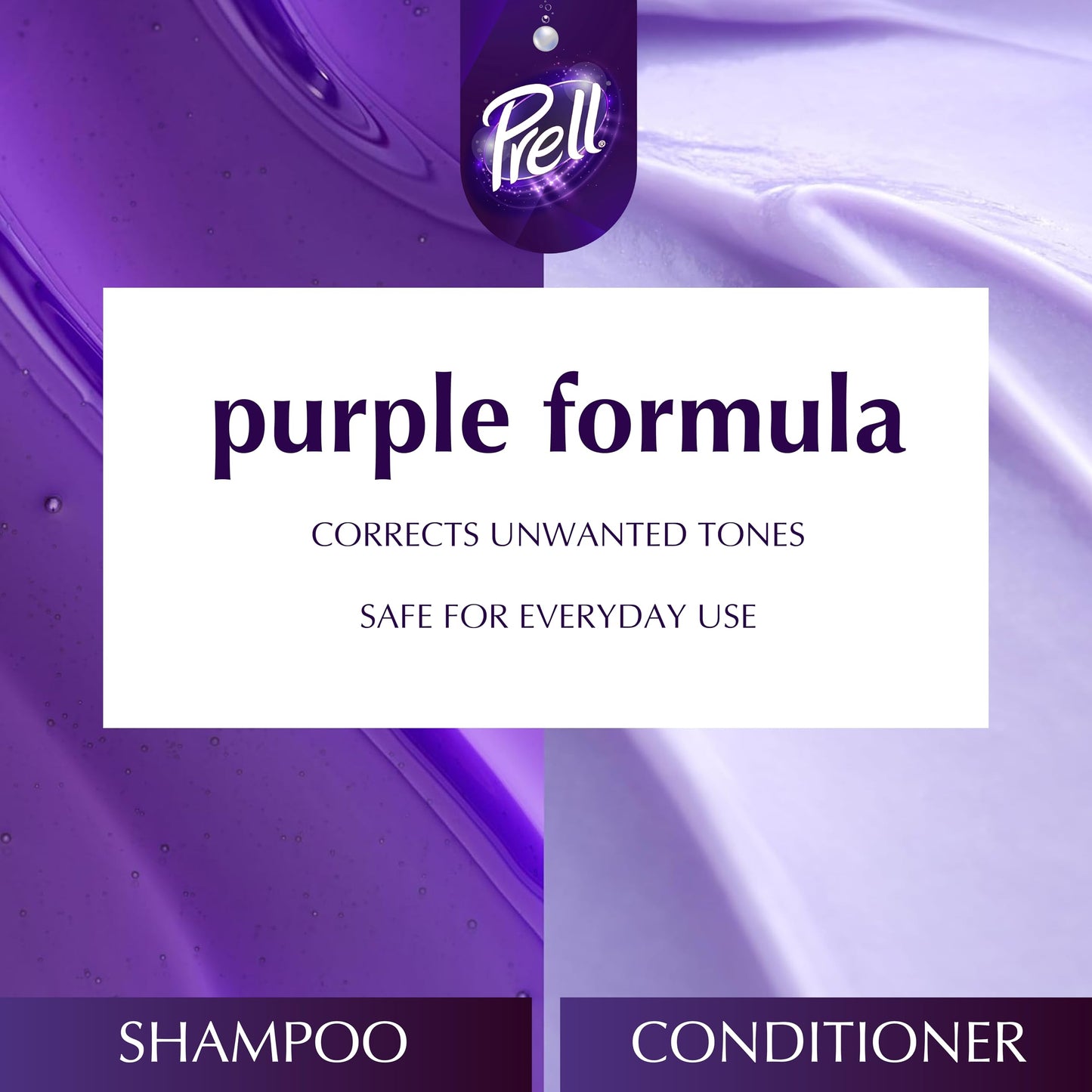 Prell Purple Shampoo + Conditioner Set for Blonde, Bleached, Gray & Silver Hair, Neutralizes Yellow Tones, Color-Safe Hydrating Lotus Flower System