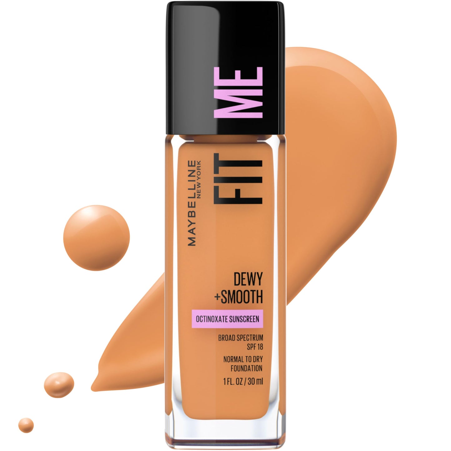 Maybelline New York Fit Me Dewy + Smooth Foundation, 330 Toffee, 1 Fl. Oz (Pack of 1) (Packaging May Vary)