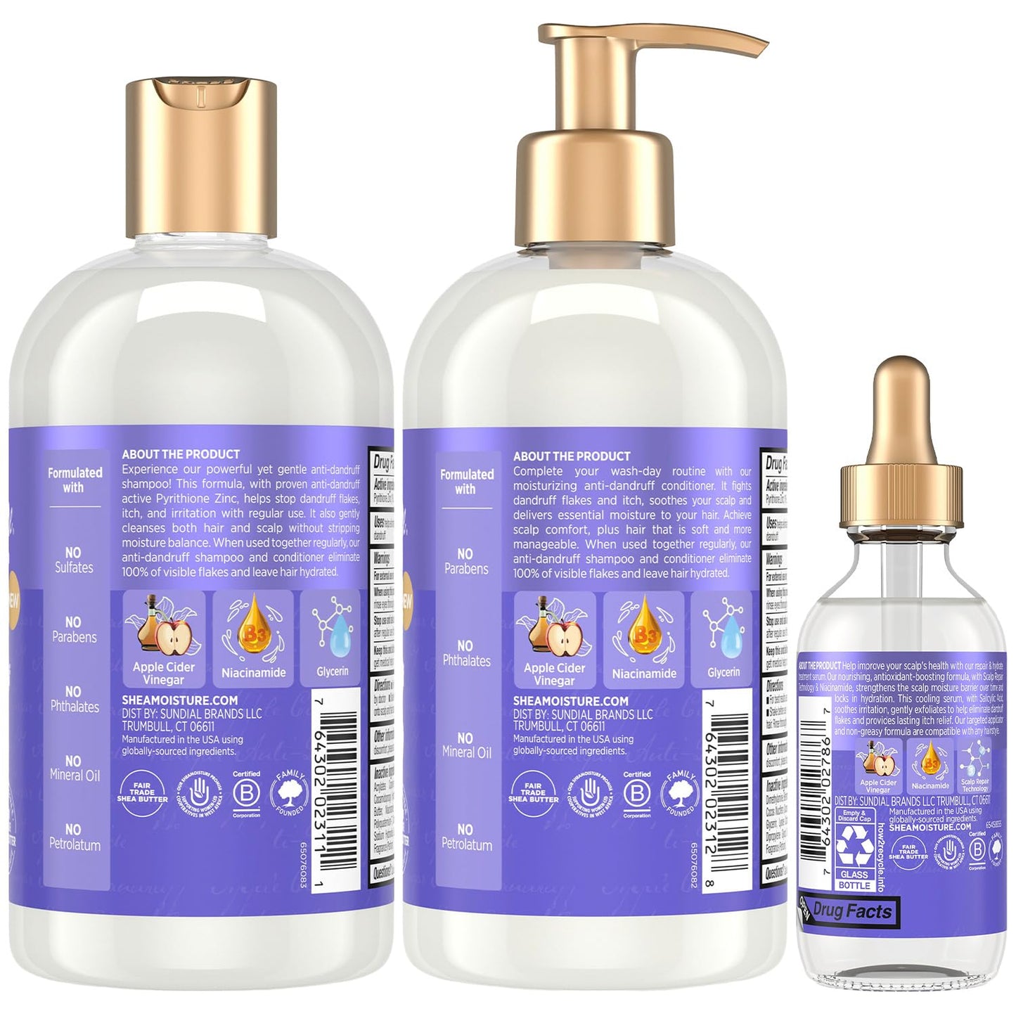SheaMoisture Anti-Dandruff Shampoo & Conditioner + Scalp Repair & Hydrate Serum with Niacinamide, Shea Butter, 3% Salicylic Acid for Flakes & Itchy