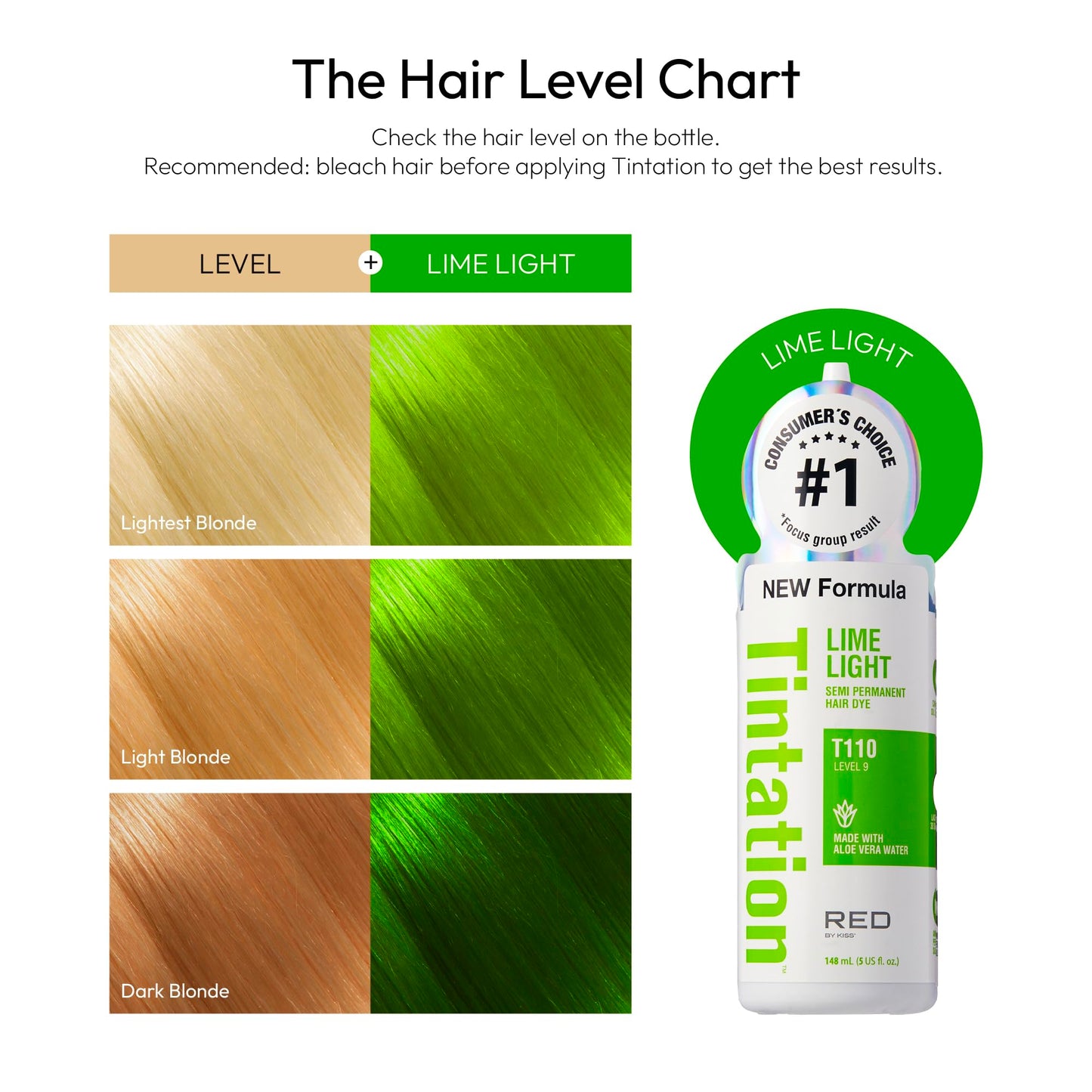 Red by Kiss Tintation Semi-Permanent Hair Color, Aloe Vera Water Based, Argan Oil, Olive Oil, Collagen & Keratin, Long-Lasting Color Dye (Lime Light