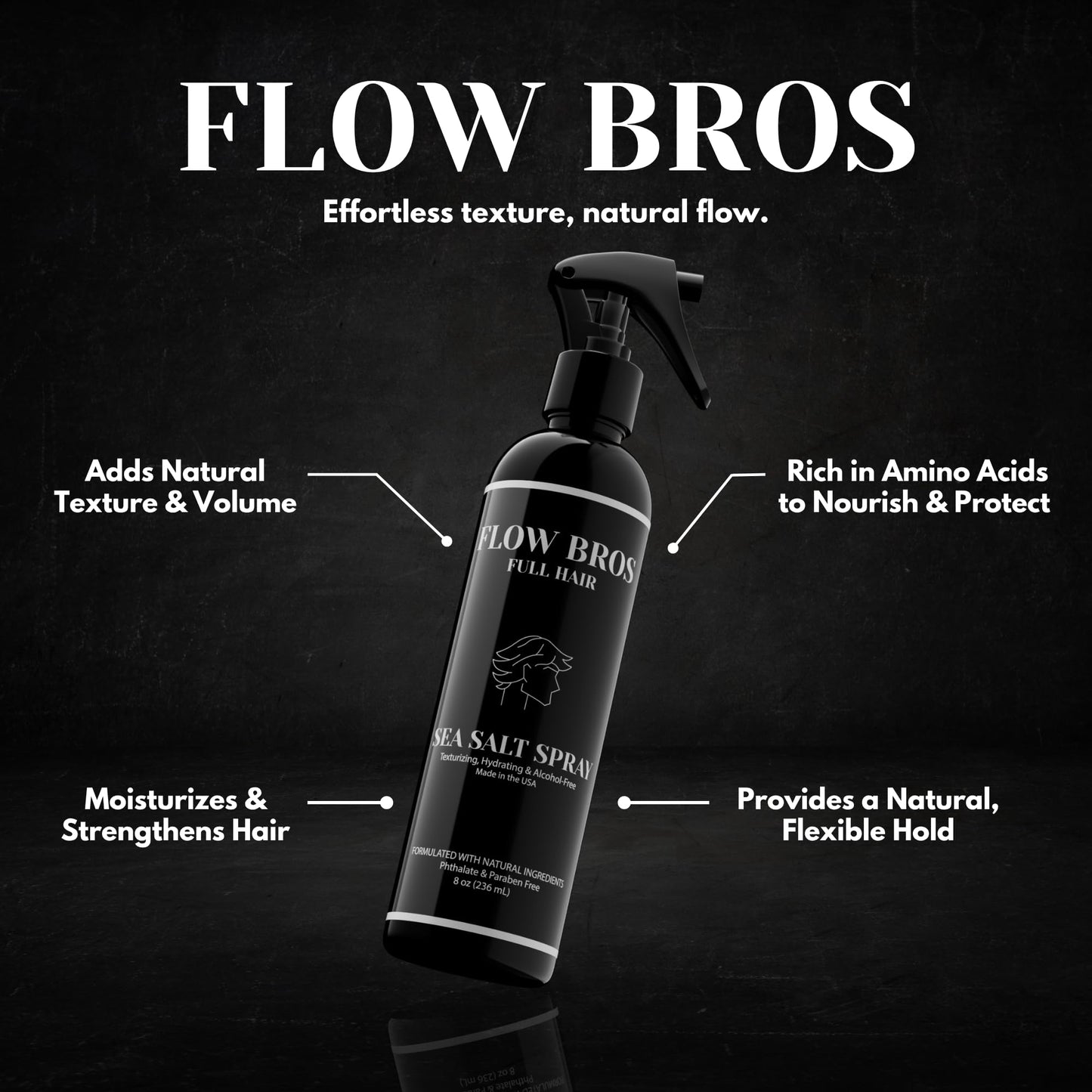 Flow Bros Sea Salt Spray for Hair - Texturizing & Volumizing Sea Salt Spray with Natural Ingredients, Vitamin B5 & Amaranth Seed Extract - Light