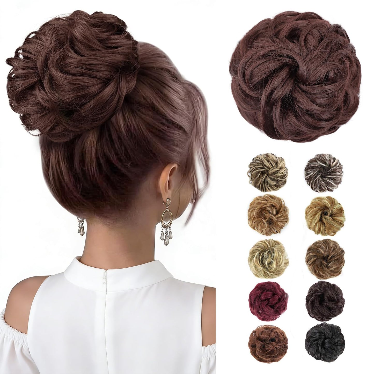 MORICA Messy Hair Bun Hair Scrunchies Extension Curly Wavy Hair Synthetic Chignon Hairpieces for Women(Dark Auburn) Beauty and Personal Care MORICA Default Title