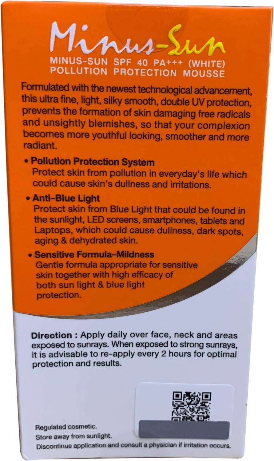 Minus-Sun SPF40 PA+++ Pollution Protection Mousse (Ivory) 30 Gram. Facial Sun Protection Silky Smooth Plus UVA1 UVA2 and UVB Protection