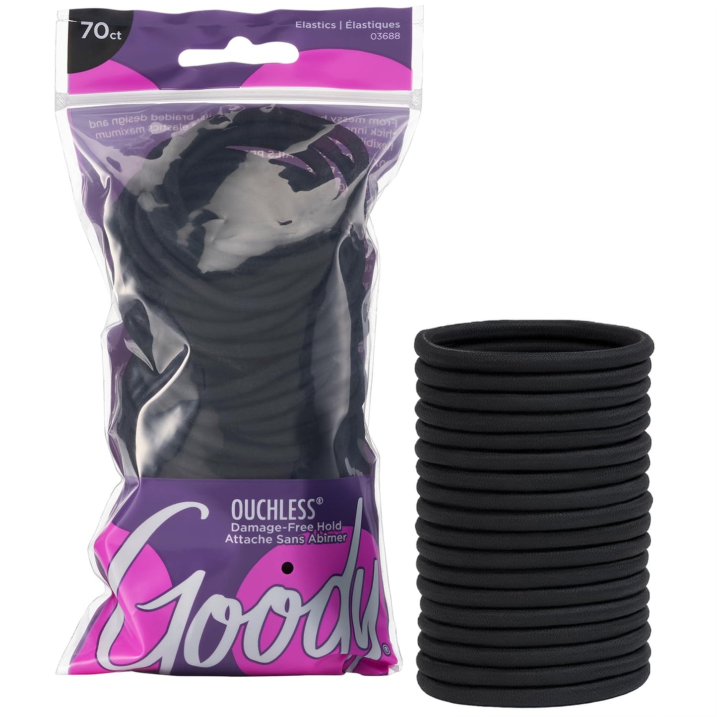 Goody Ouchless Hair Elastics - No Pull, No Breakage, Tangle-Free Hold for Thick, Curly, Coily & Textured Hair - 70 Count, Black, Long-Lasting Ponytail Beauty and Personal Care GOODY Default Title