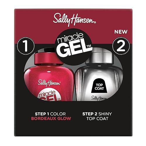 Sally Hansen Miracle Gel™, Bordeaux Glow and Shiny Top Coat Duo, Long Lasting, Gel-Like Formula, No UV Lamp Needed, Nail Polish Duo