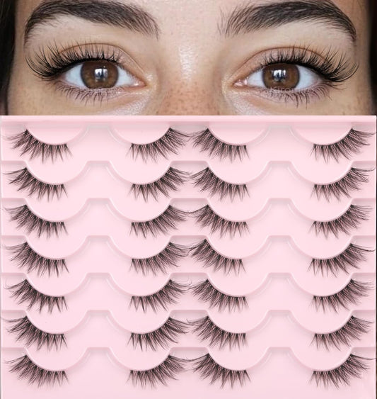 Kiromiro Half Lashes False Eyelashes Clear Band Wispy Lash Strip 3/4 Natural Lashes 14mm Fluffy Eyelahses Faux Mink Lash Cat Eye Fake Eye Lashes Pack Beauty and Personal Care Kiromiro Default Title