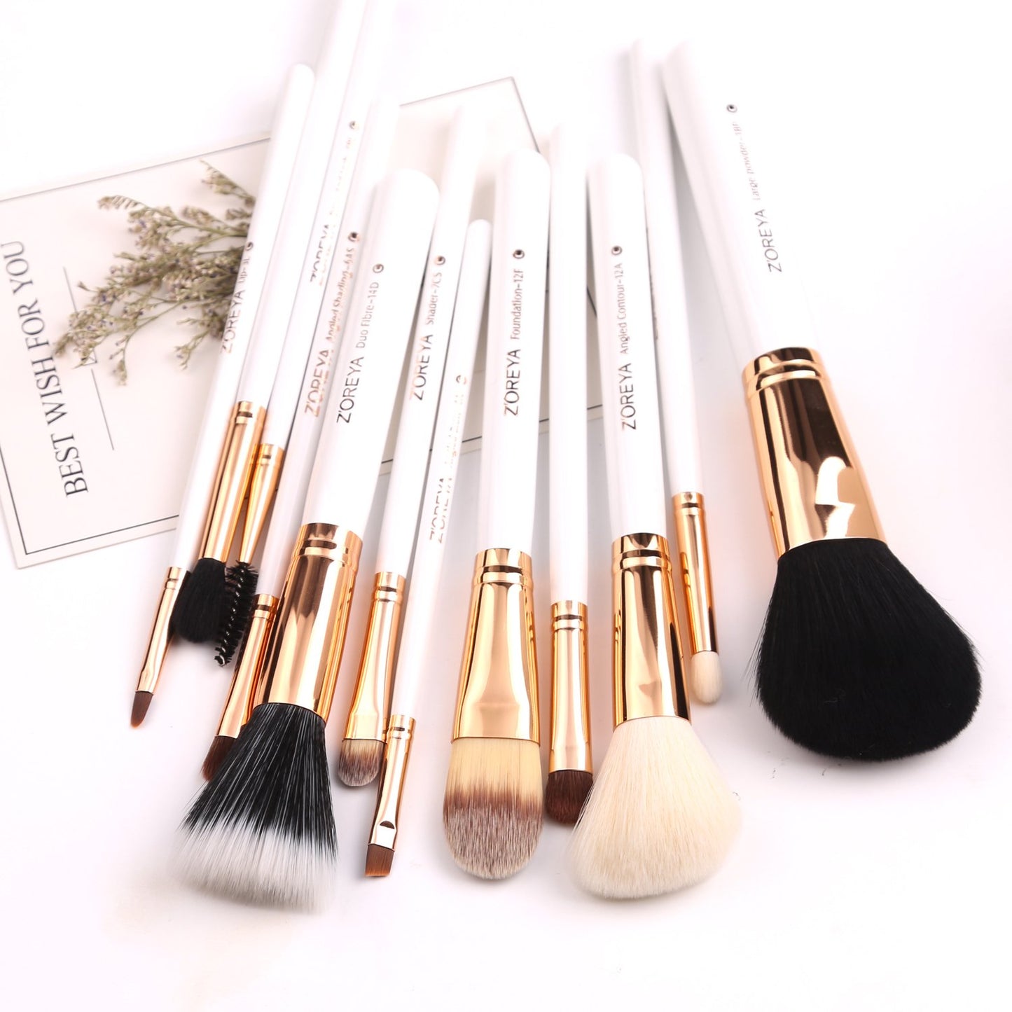 Z'OREYA Travel Makeup Brush Set White 12pcs Makeup Brushes Premium Synthetic Hair Professional Foundation Powder Contour Blush Cosmetic Eye Brush Sets