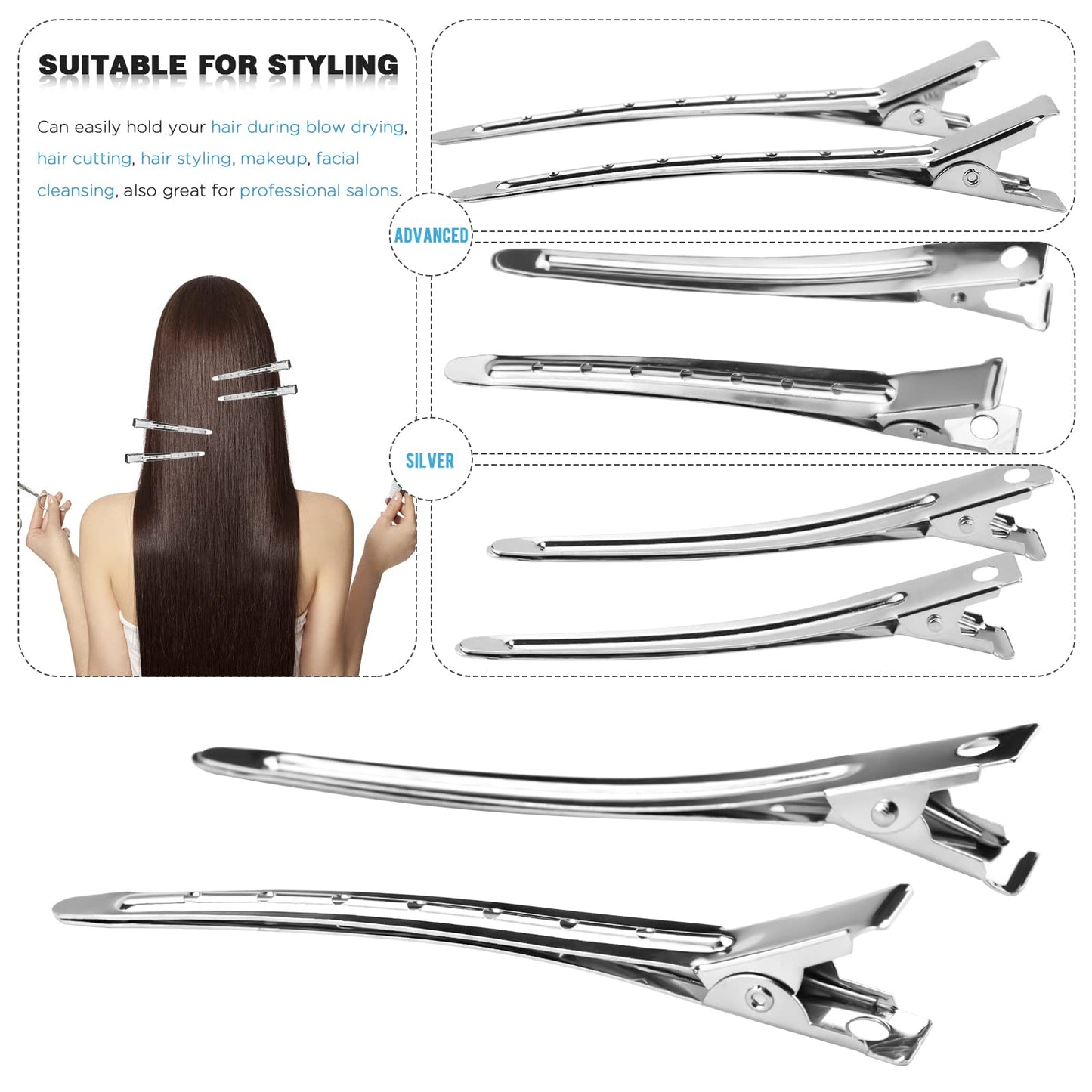 Neworkg 50pcs 3.5 Inches Duck Bill Hair Clips, Superior Silver Alligator Curl Clips with Holes, Hairdressing Salon Hair Grip, DIY Accessories Hairpins