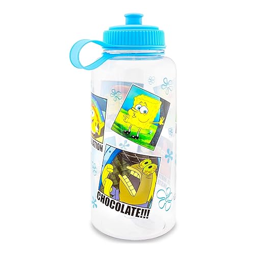 Silver Buffalo Nickelodeon SpongeBob SquarePants Memes Plastic Water Bottle With Leak-Resistant Sports Cap Lid | Holds 34 Ounces