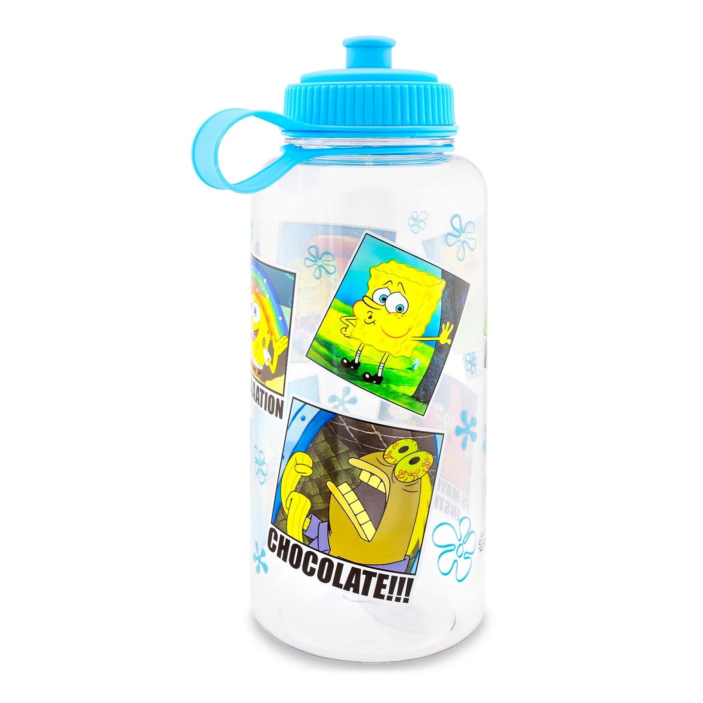 Silver Buffalo Nickelodeon SpongeBob SquarePants Memes Plastic Water Bottle With Leak-Resistant Sports Cap Lid | Holds 34 Ounces