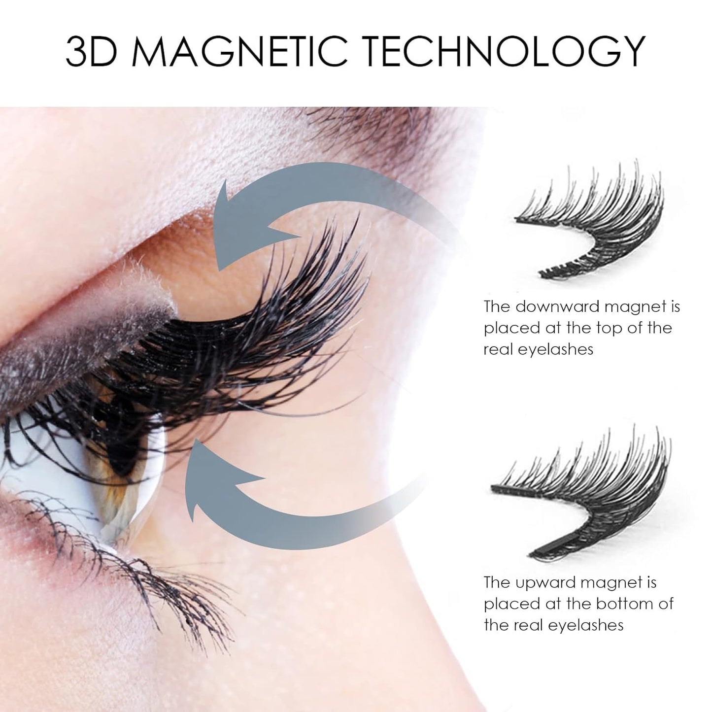 Magnetic Eyelashes, 3D Natural Look Dual Magnetic Lashes Kit with Applicator & Eyelash Comb, Light Weight & Waterproof & No Glue, 8 Count