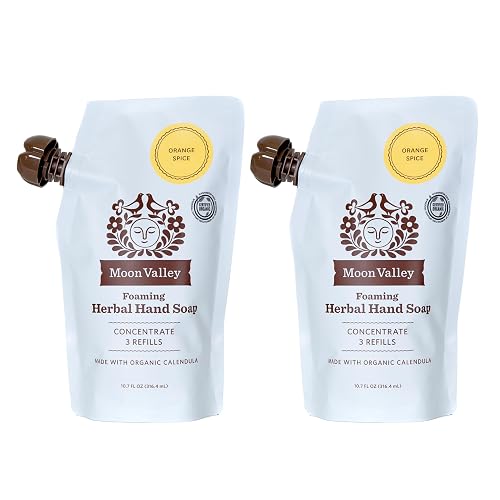 Moon Valley Foaming Hand Soap Refill Pouch, Two-Pack Orange Spice Soap, Vegan and Non-GMO, Environmentally Friendly Option