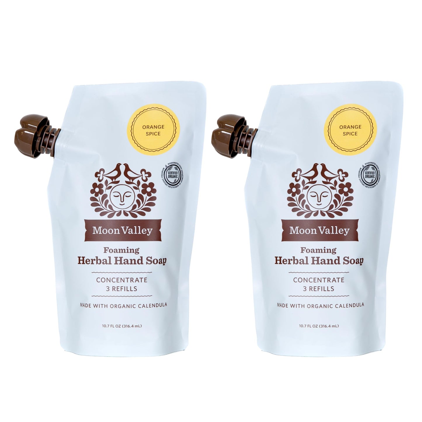 Moon Valley Foaming Hand Soap Refill Pouch, Two-Pack Orange Spice Soap, Vegan and Non-GMO, Environmentally Friendly Option