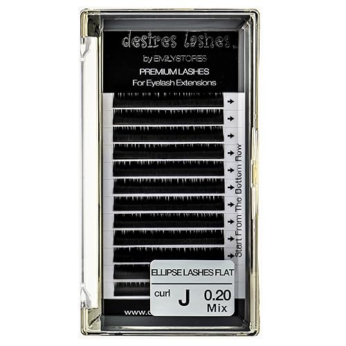 Ellipse Lash 0.20mm Thickness J Curl Length 8-14mm Mixed Sizes Flat Shaped Volume Eyelashes for Eyelash Extensions (Ellipse,Flat 0.20,J,Mixed 8-14mm)