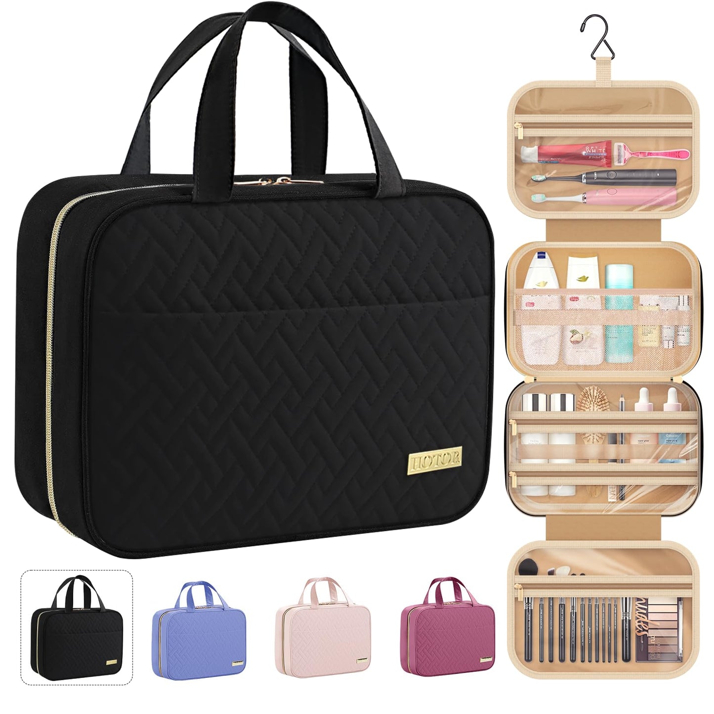 HOTOR Travel Toiletry Bag - Hanging Toiletry Bag for Women & Men, Makeup Bag/Big Comparment, Waterproof for Travel Accessories, Travel Essentials Beauty and Personal Care HOTOR