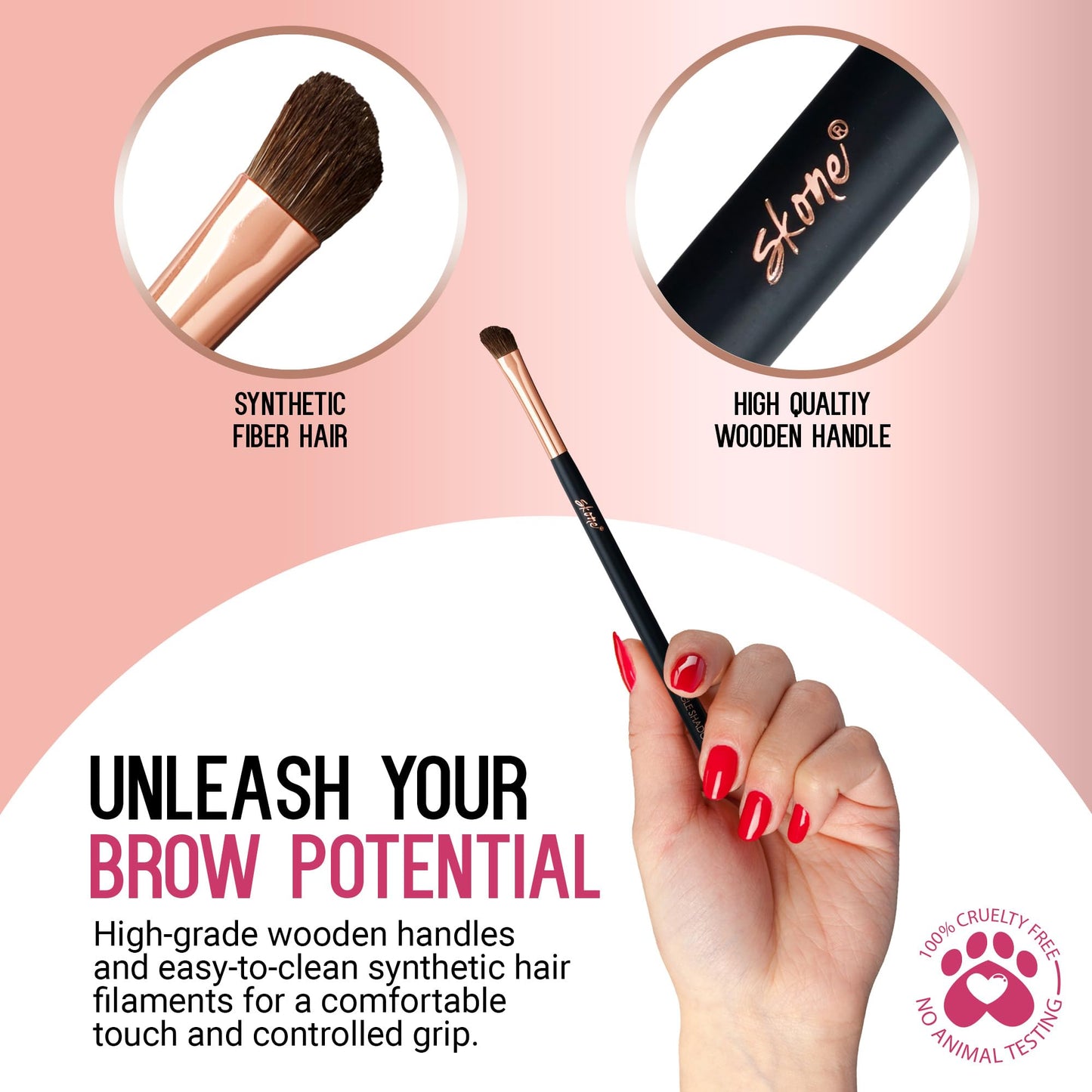 Skone Cosmetics Angle Shadow Brush - Luxe Premium Rose Gold and Synthetic Black Eye Shadow Angle Brush - Professional Grade Nylon Angled Shading