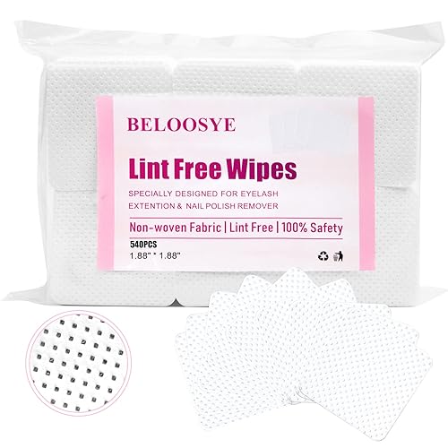 540 PCS Lint Free Nail Wipes,Eyelash Extension Glue Wipes,Super Absorbent Soft Non-woven Fabric Adhesive Nail Polish Remover Wipe,Cleaning Pad Cloth