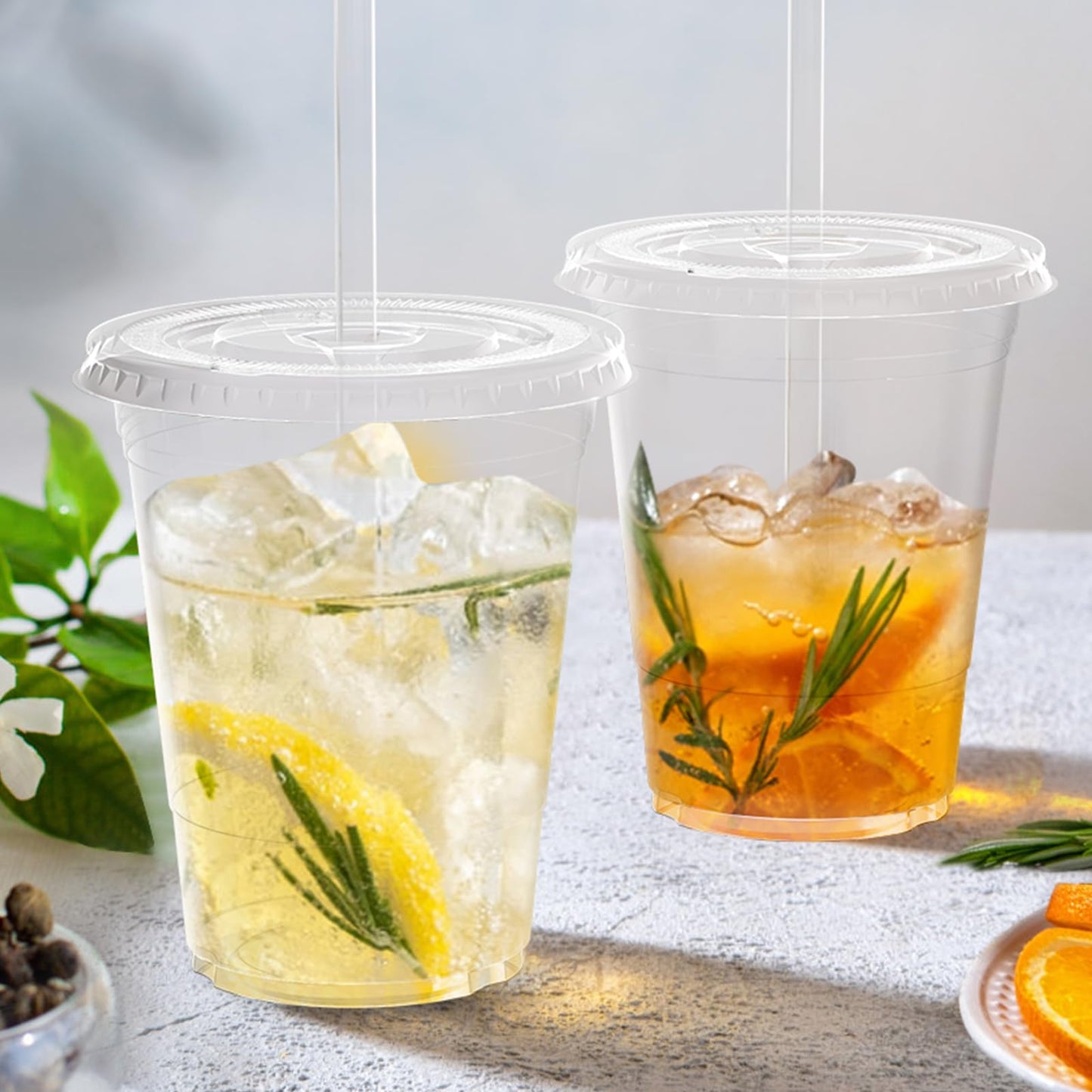 Dealusy 100-Pack 16oz Clear Plastic Cups with Lids & Straws – Sturdy Disposable Iced Coffee & Smoothie Cups for Cold Drinks