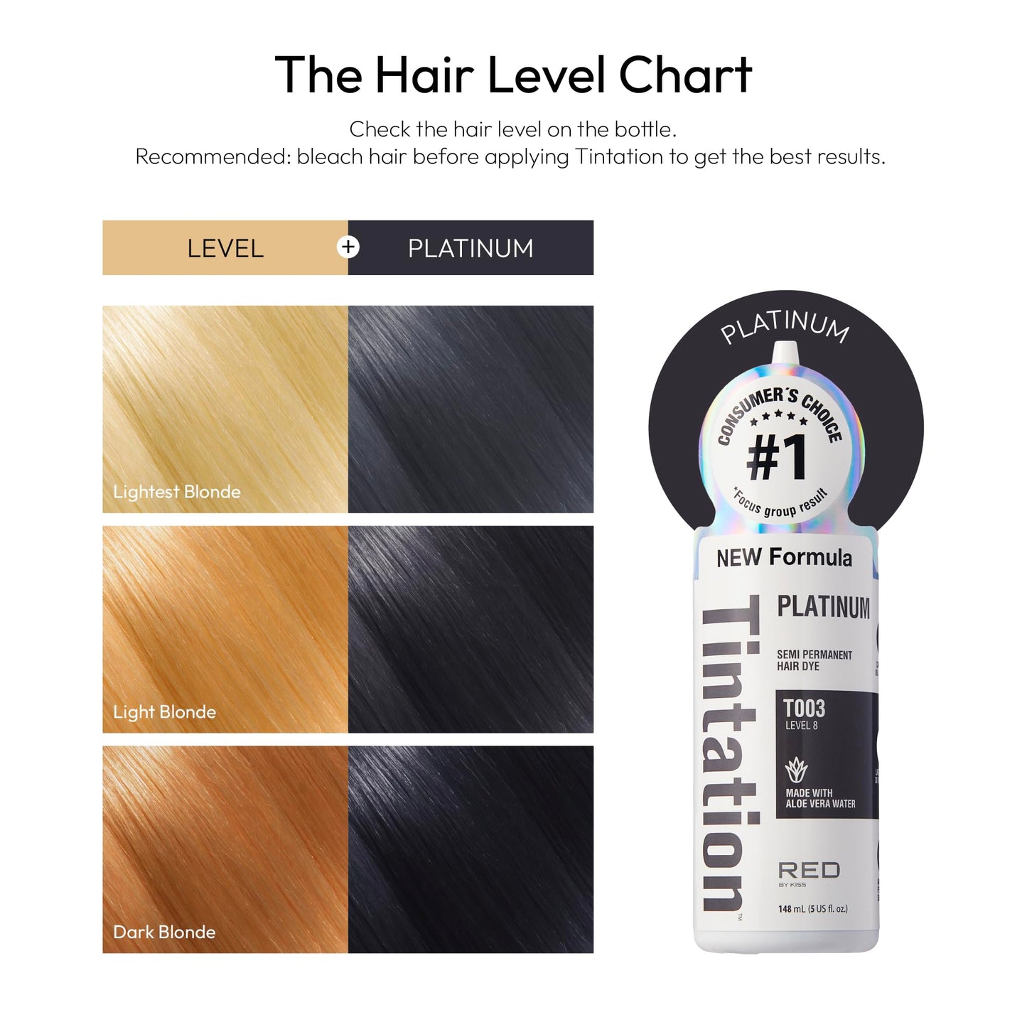 Red by Kiss Tintation Semi-Permanent Hair Color, Aloe Vera Water Based, Argan Oil, Olive Oil, Collagen & Keratin, Long-Lasting Color Dye (Platinum, 5