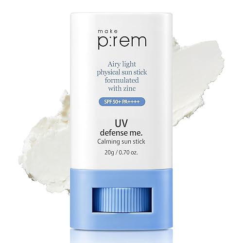 MAKEPREM UVA UVB Defense Me Calming Sun Stick Sunblock SPF 50+ PA++++ 0.7 Oz VEGAN Sensitive Oily Acne-Prone Skin Reef-Safe Mineral Sunscreen Non-Nano