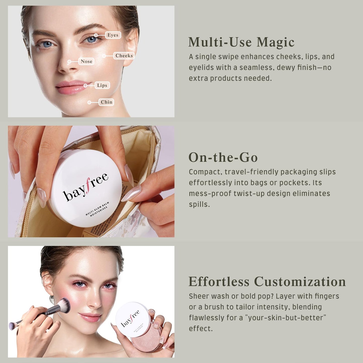 bayfree Multi Glow Balm, Cream Blush for Cheeks, Blush Balm Face Makeup, Radiant Finish, Hydrating, Creamy, Lightweight & Blendable Color, Face Beauty and Personal Care bayfree