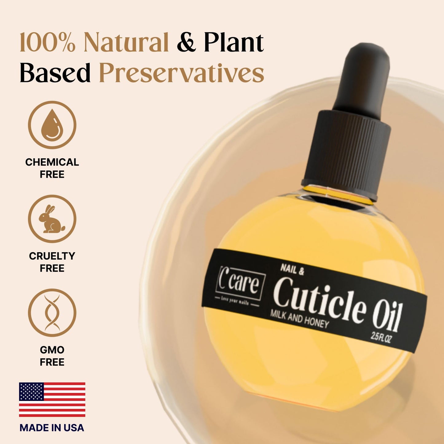 C CARE Cuticle Oil For Nails - Milk and Honey Nail Oil - Repairs Moisturizes and Strengthens Nails and Cuticles Overnight - Dropper & Brush included