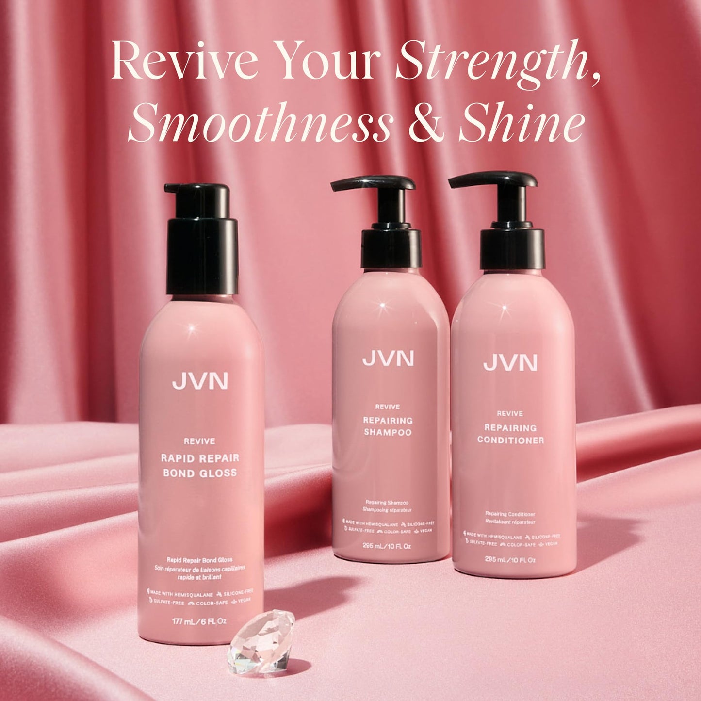 JVN Repair & Shine Essentials Set, Pack of 3, Includes Revive Repairing Shampoo, Conditioner, and Revive Rapid Repair Hair Bond Gloss, Made