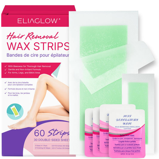 Wax Strips Hair Removal for Women: Waxing Kit with 20 Pcs Body Waxing Strips Dual Sides & 4 Calming Oil Wipe For Face, Bikini, Legs, Lip Beauty and Personal Care ELIAGLOW Default Title