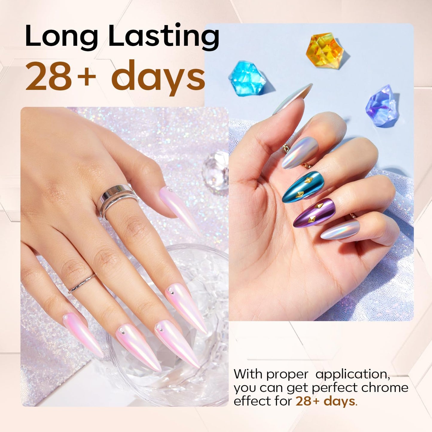 modelones Gel Top Coat for Chrome Nail Powder, Clear Mirror Gloss Metallic Finish No Wipe Gel Polish High Shine Chrom Bond Home Salon DIY Professional Beauty and Personal Care modelones