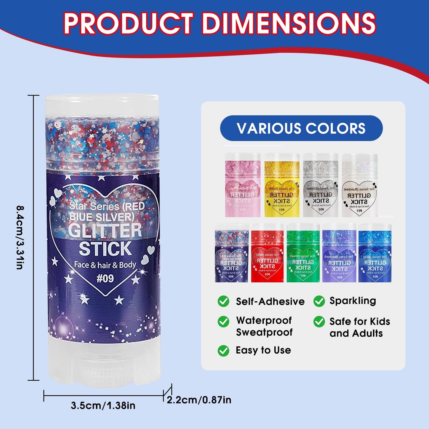 4th of July Glitter Stick, Body Glitter Stick,Mardi Gras Accessories,Sparkling Face Hair Glitter,Mermaid Sequins Chunky Glitter Face Paint,Singer