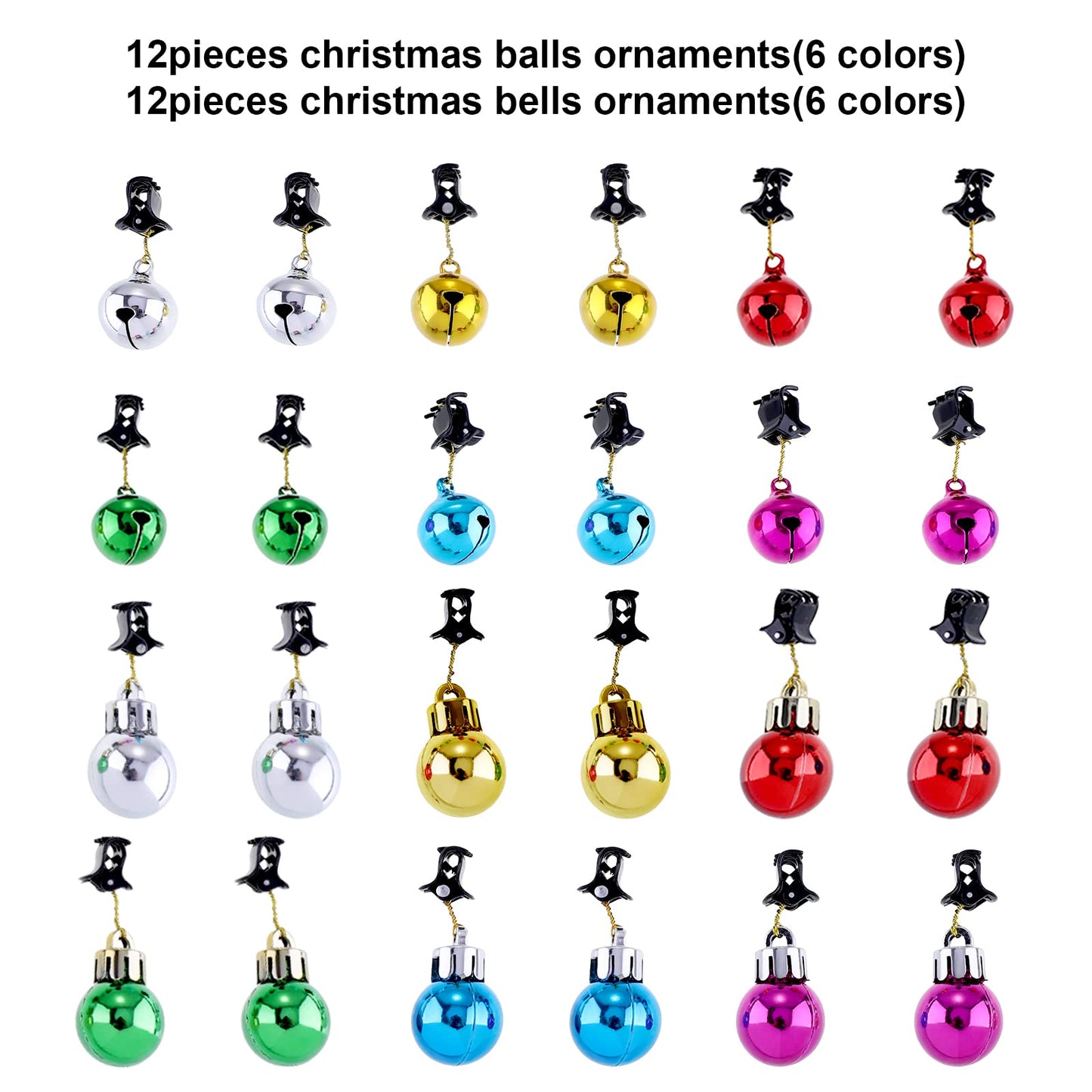 JOVITEC 24 Pcs Christmas Beard Ornaments Set Colorful Christmas Facial Hair Baubles and Beard Bells with Clips for Men Santa Claus Christmas New Year