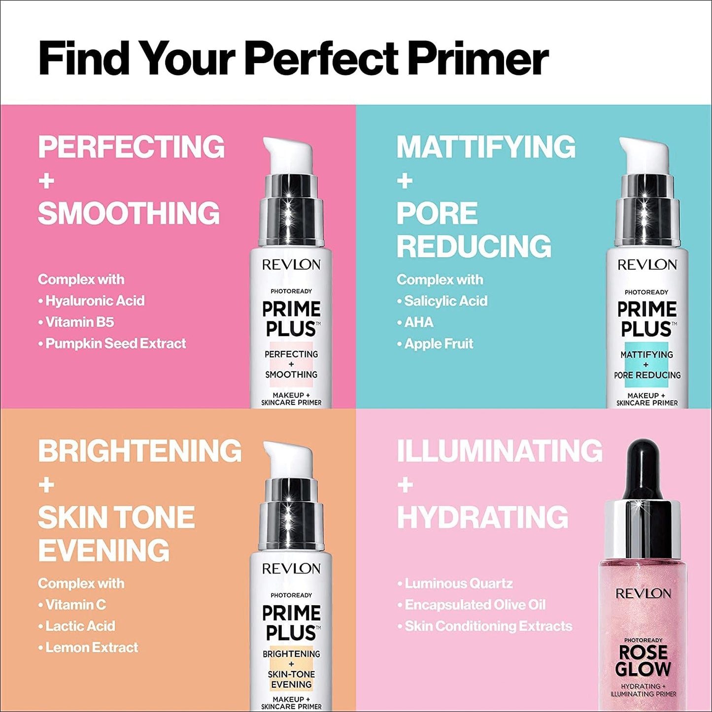 Revlon Face Primer, PhotoReady Prime Plus Face Makeup for All Skin Types, Blurs & Fills in Fine Lines, Infused with Salicylic Acid and AHA, Mattifying
