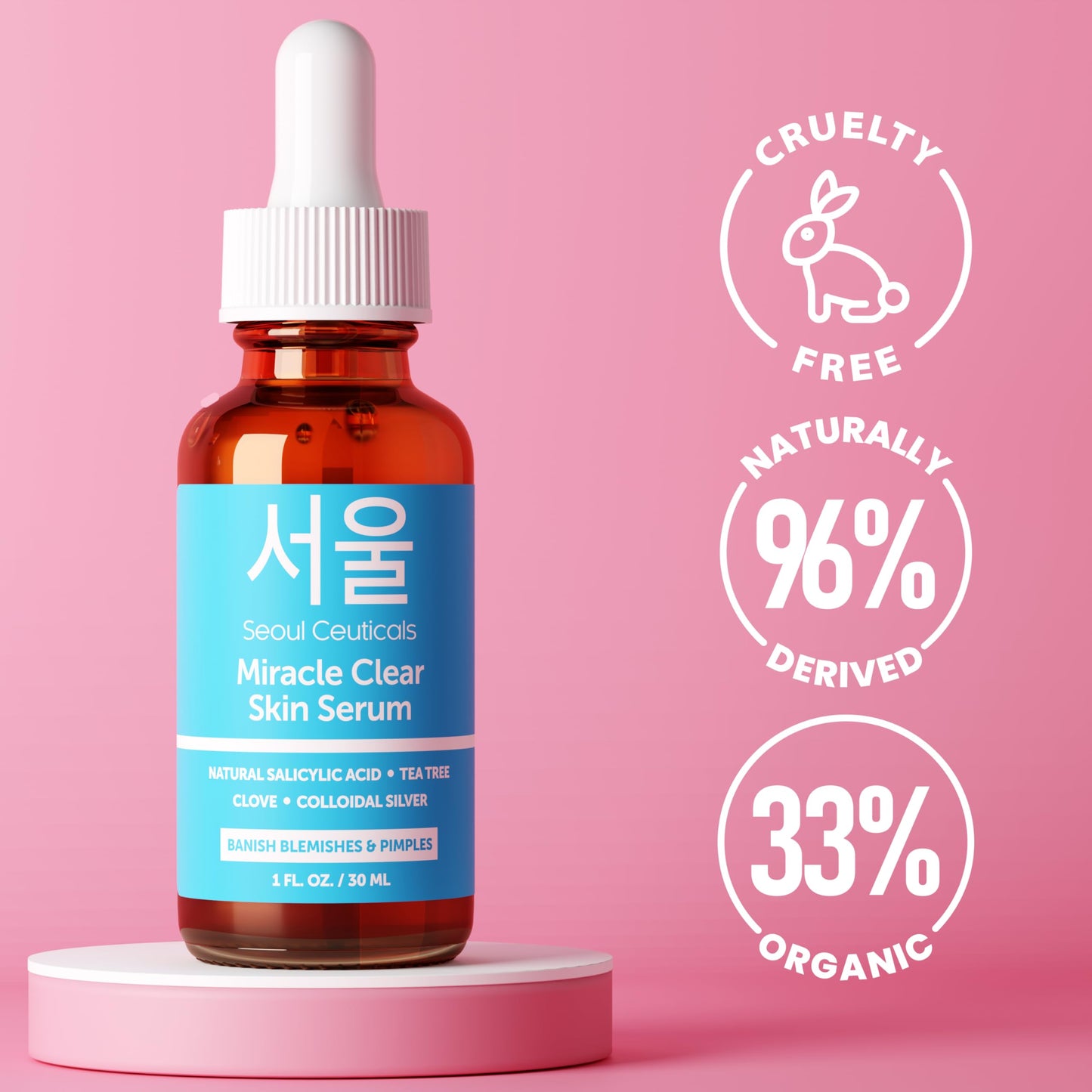 SeoulCeuticals Korean Acne Serum, Skin Care Treatment for Acne Prone Skin - Rapid Action Salicylic Acid, Tea Tree & Clove For Even Skin Tone 1oz