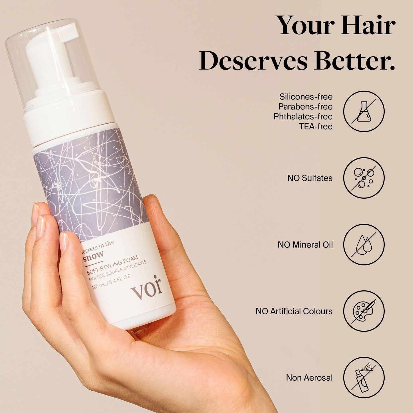 Voir Haircare Curly Hair Mousse - Hydrating Non-Crunchy Styling Foam for Frizz Control & Defined Curls, Vegan with Bamboo Extract & Marula Oil, 5.4 Fl